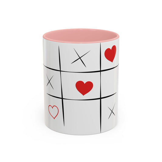 Tic Tac Love Accent Coffee Mug — Heart & X Pattern (11/15oz)