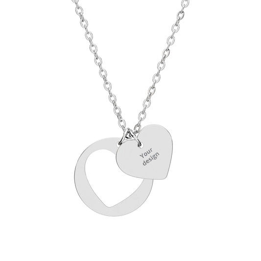 Engravable Heart Cutout Necklace - Personalized Double Pendant (Silver or Rose Gold)