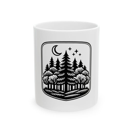 Night Forest Ceramic Mug — Moon & Stars Woodland Coffee Cup (11oz/15oz)