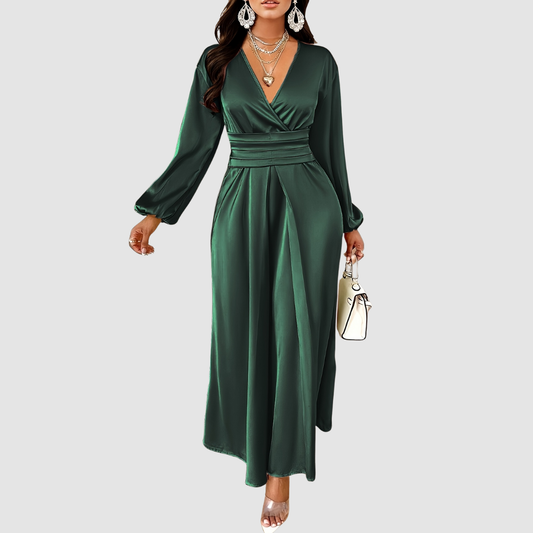 ELEANOR BLOOM | PLEATED SATIN MAXI DRESS