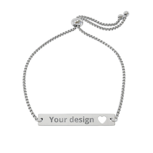 Adjustable Engraved Heart Bar Bracelet — Personalized Cutout Name Bracelet