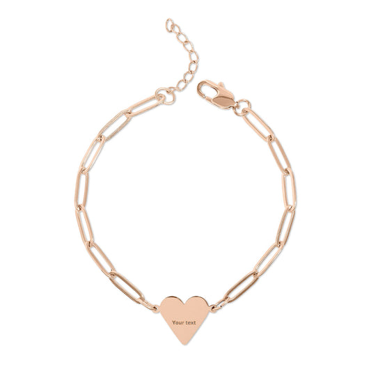 Engravable Paperclip Heart Bracelet — Personalized Gold or Rose Gold Chain Gift