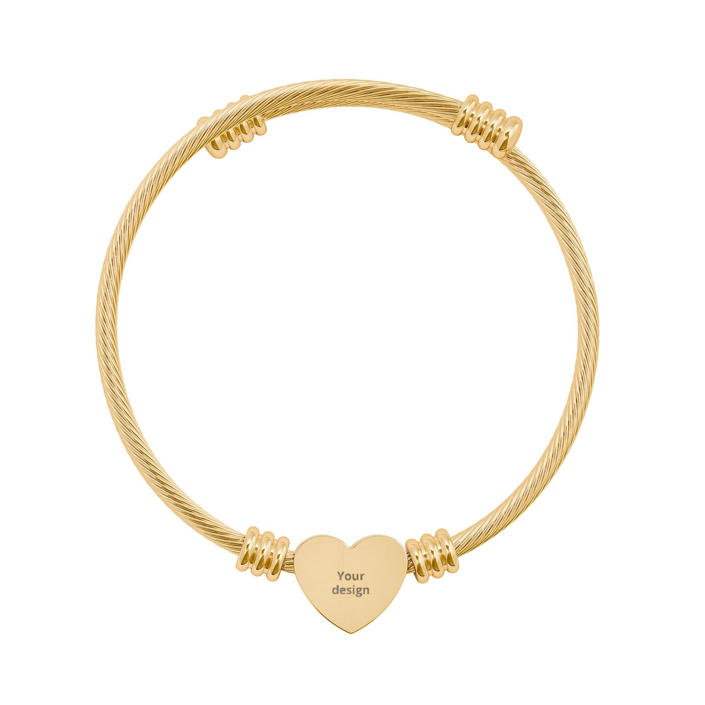 Engravable Heart Cuff Bracelet – Personalized Cable Wire Bangle (Silver or Gold)