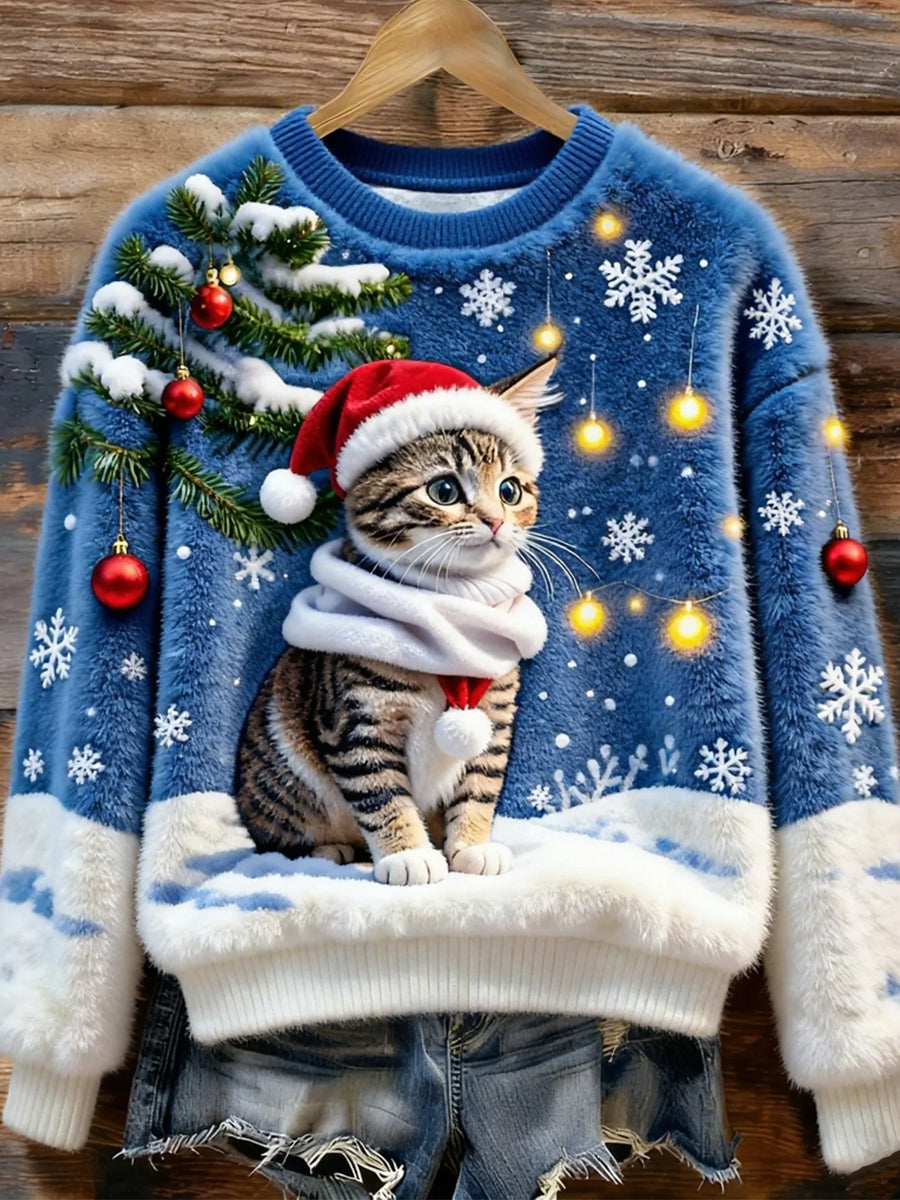 CLAUS | RETRO ANIMAL CHRISTMAS ART PRINT CASUAL FLANNEL TOP