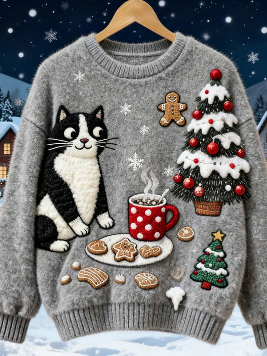 NOEL | RETRO CHRISTMAS ANIMAL ART PRINT COZY FLANNEL SWEATSHIRT