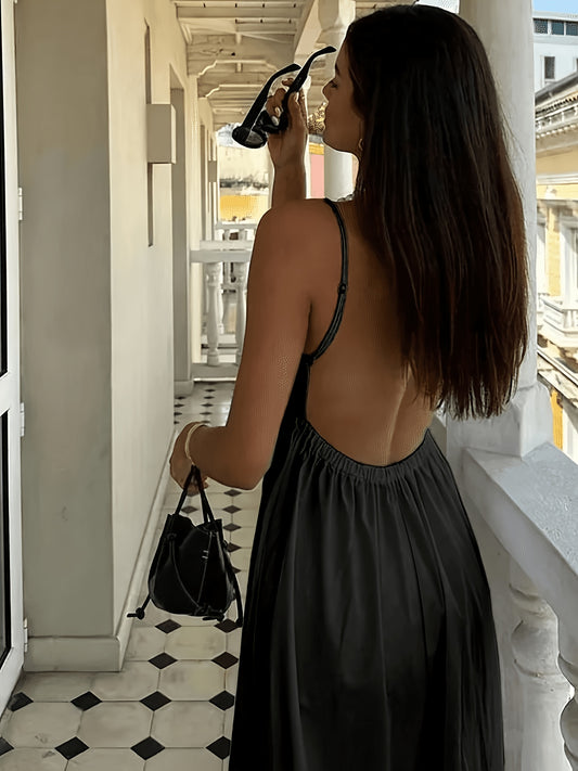 Women's Deep V Backless Flared Cami Dress