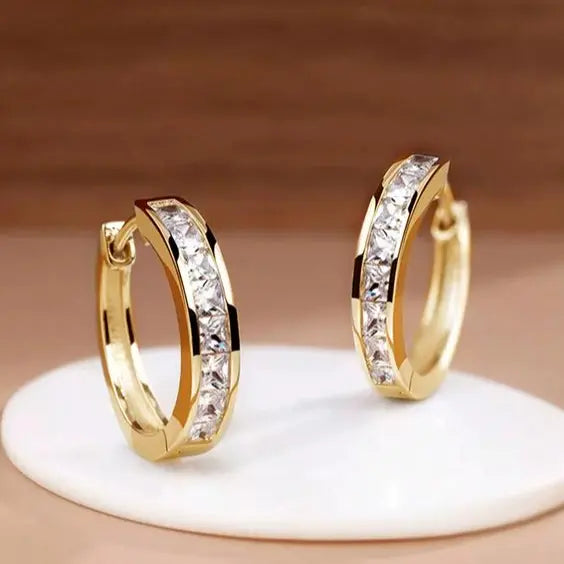CRYSTAL & GOLD HOOP EARRINGS