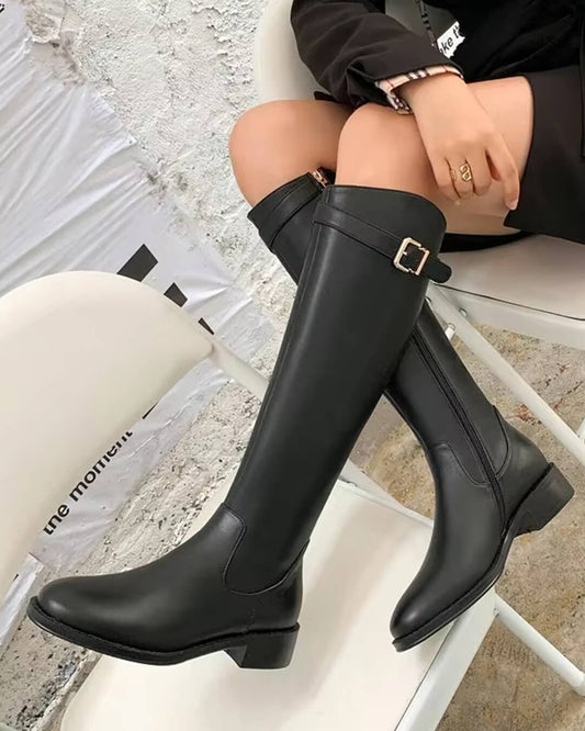 CORA | Block Heel Knee High Boots | Round Toe Tall Boots Women
