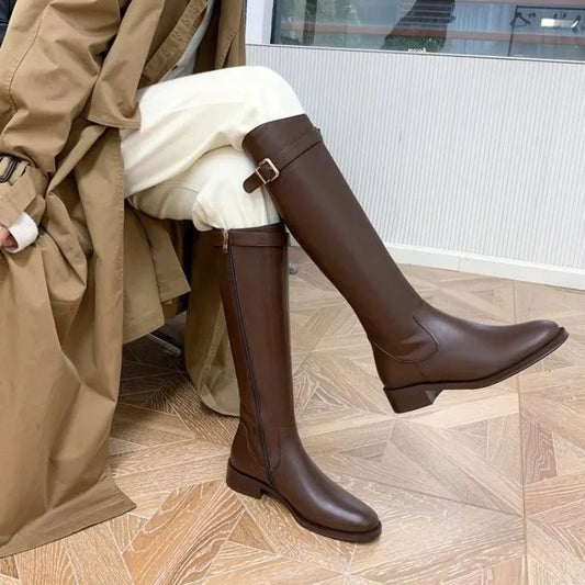 CORA | Block Heel Knee High Boots | Round Toe Tall Boots Women