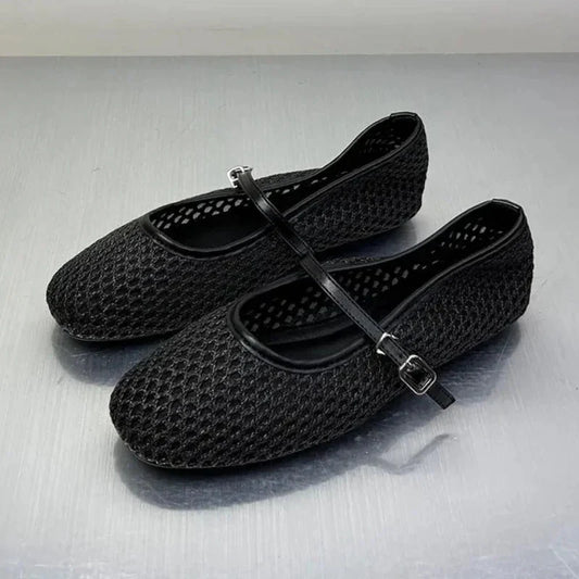 SABRINA | Mesh Ballet Flats | Buckle Strap Ballerinas Women