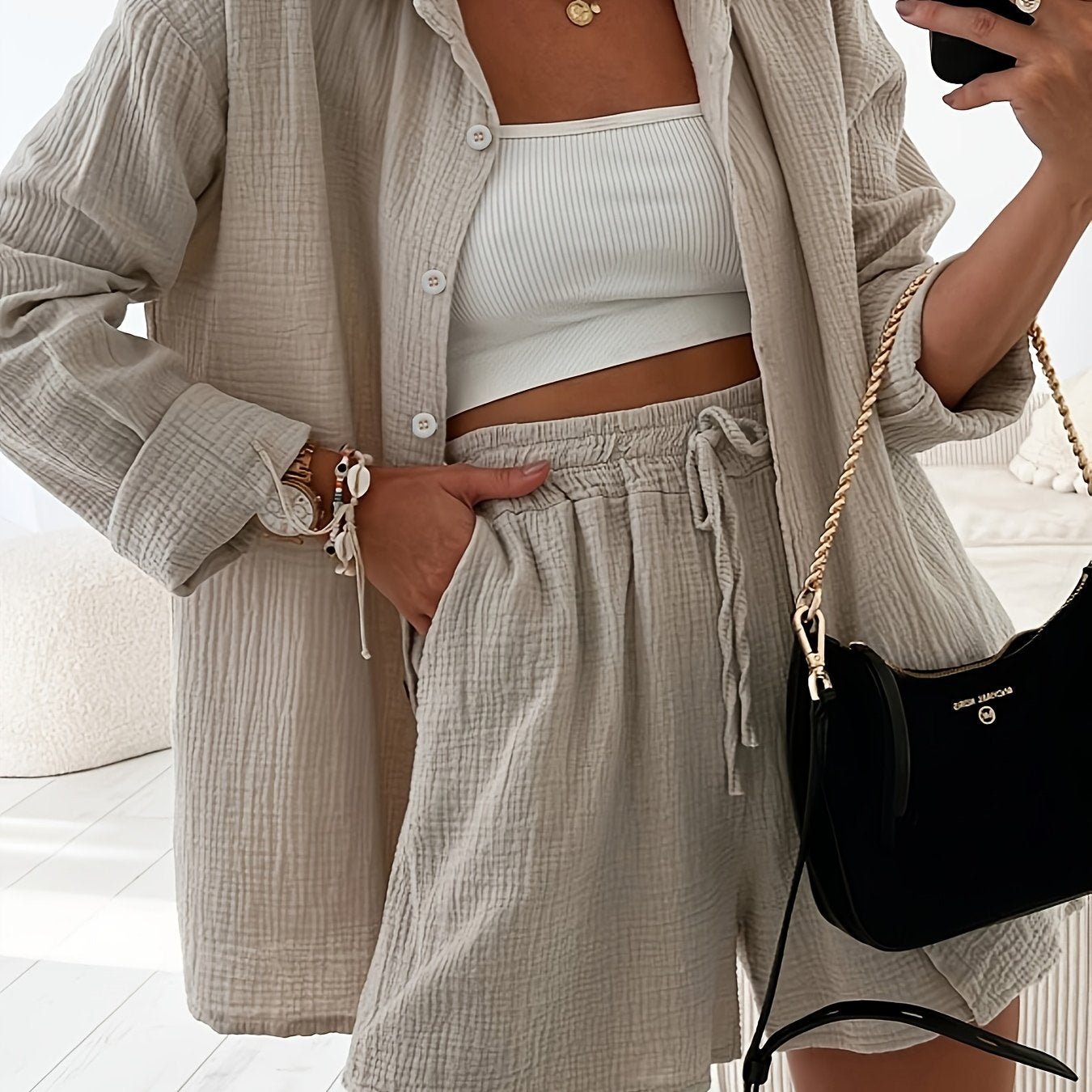 Women’s Cotton 2-Piece Lounge Set – Shirt & Shorts