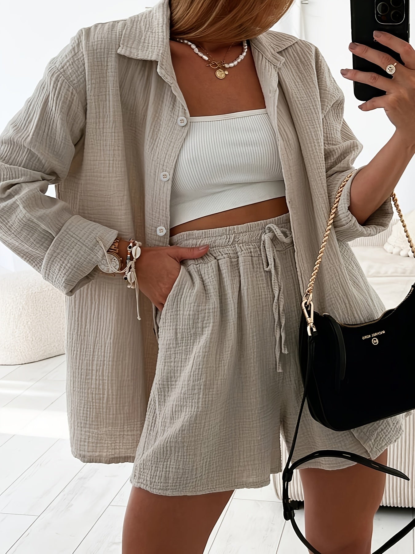 Women’s Cotton 2-Piece Lounge Set – Shirt & Shorts