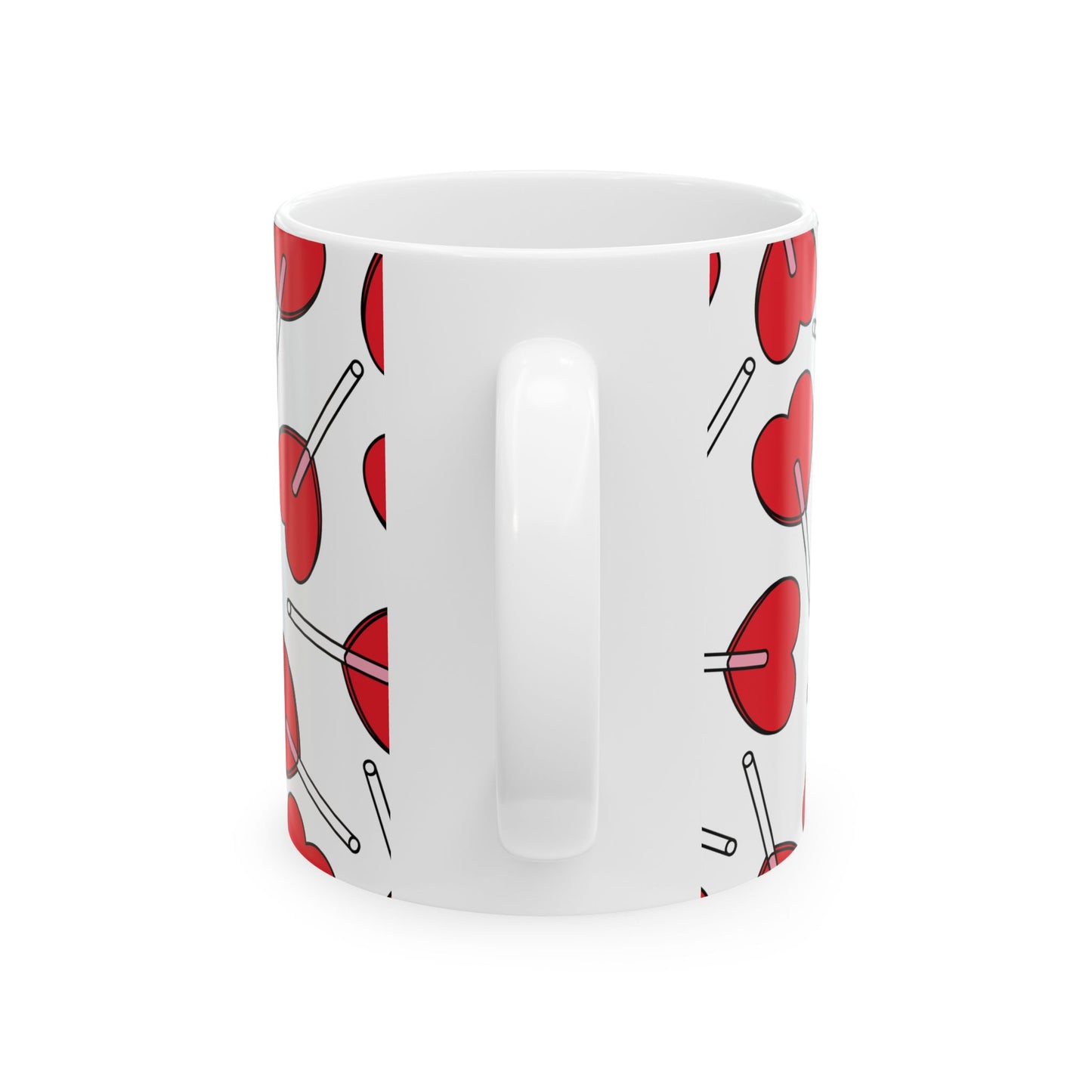 Heart Lollipop Ceramic Mug – Red Candy Pattern 11oz & 15oz