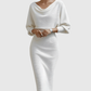 ISMÉRIA | WHITE DRAPED BATWING MIDI DRESS