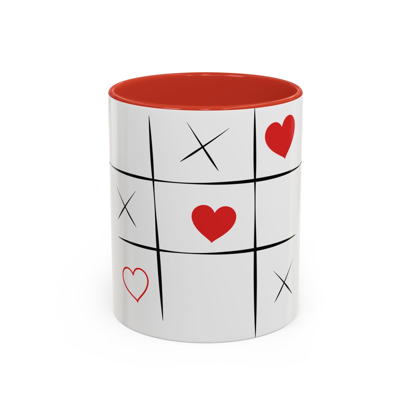 Tic Tac Love Accent Coffee Mug — Heart & X Pattern (11/15oz)