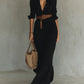 UNA | LAPEL-WRAP MAXI DRESS