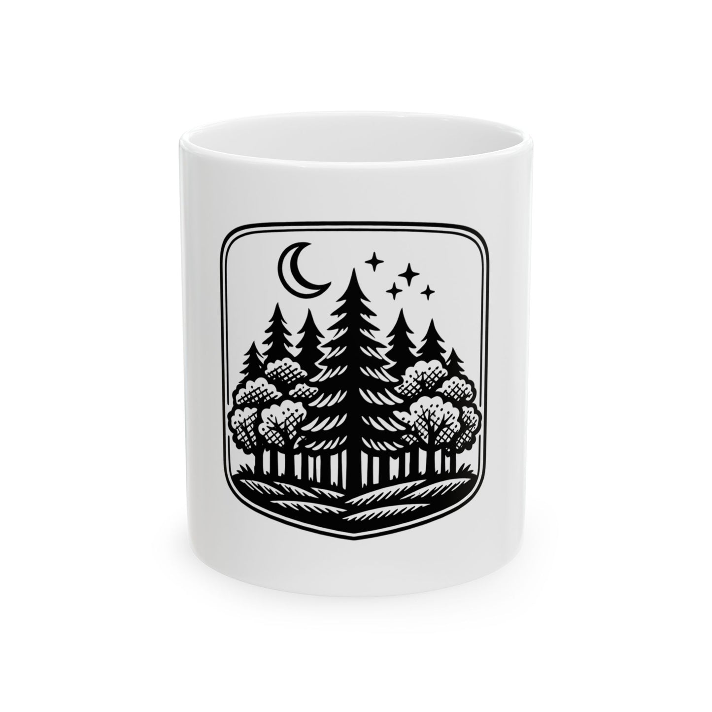 Night Forest Ceramic Mug — Moon & Stars Woodland Coffee Cup (11oz/15oz)