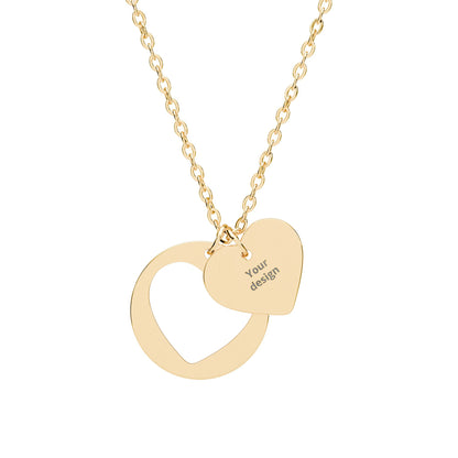 Engravable Heart Cutout Necklace - Personalized Double Pendant (Silver or Rose Gold)