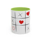 Tic Tac Love Accent Coffee Mug — Heart & X Pattern (11/15oz)