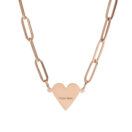 Engravable Paperclip Heart Necklace – Personalized Rose Gold or Gold Pendant