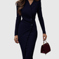 LUNED | BURGUNDY WRAP-STYLE BUTTONED MIDI DRESS