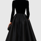 ARADIA | ELEGANT BLACK VELVET AND SATIN MIDI DRESS
