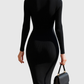 EADWINE | ZIP-FRONT RIBBED KNIT MIDI DRESS