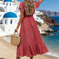 Women’s Elegant Wrap Midi Dress – V Neck Tie Waist Flared Summer Dress