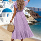Women’s Elegant Wrap Midi Dress – V Neck Tie Waist Flared Summer Dress