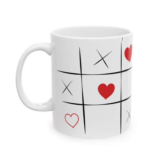 Valentine Tic-Tac-Toe Ceramic Mug – Heart XOXO Coffee Cup (11oz, 15oz)