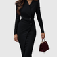 LUNED | BURGUNDY WRAP-STYLE BUTTONED MIDI DRESS