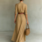 UNA | LAPEL-WRAP MAXI DRESS
