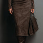 SERAPHINA HIGH NECK LONG SLEEVE SUEDE MIDI DRESS