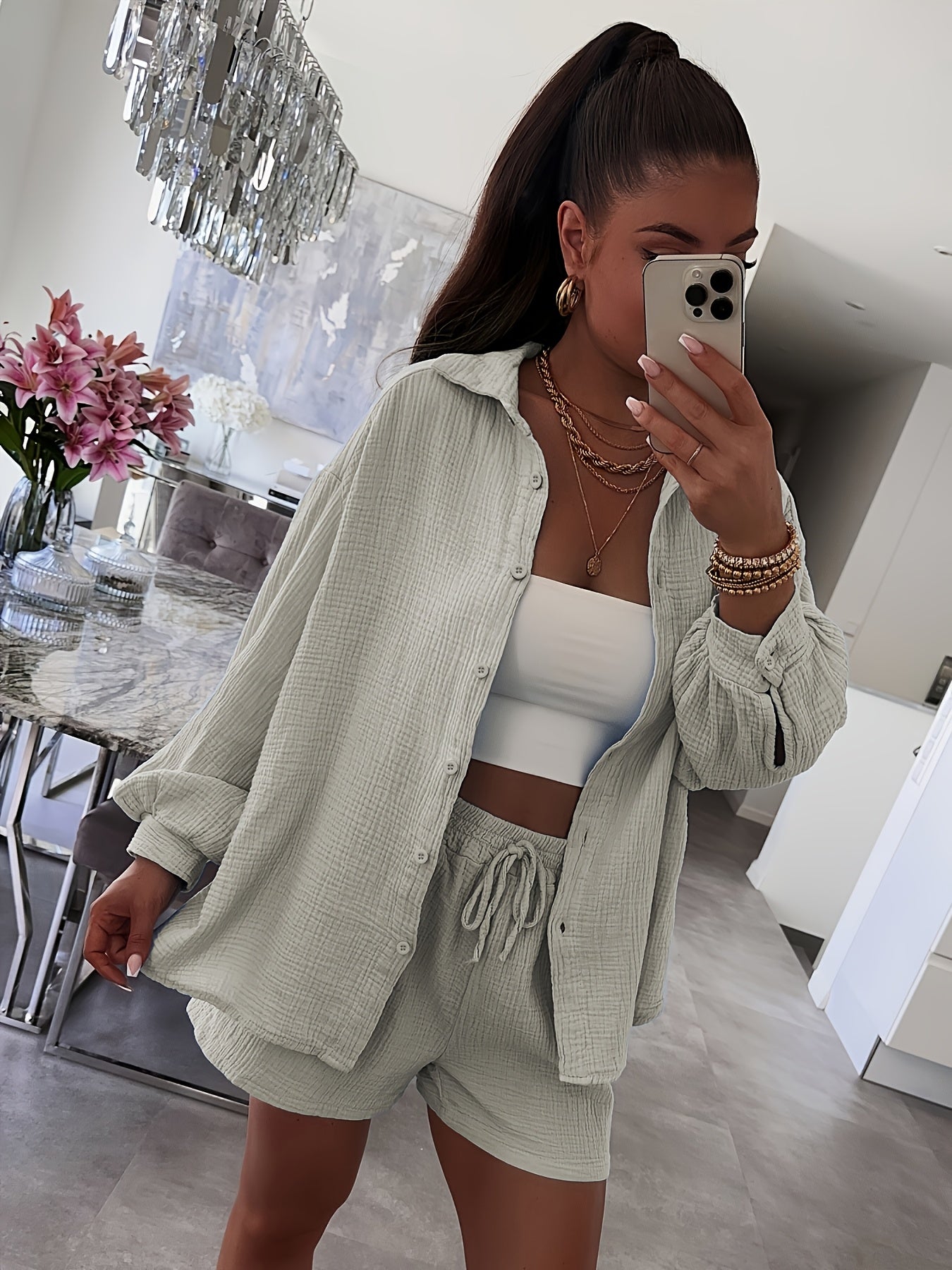 Women’s Cotton 2-Piece Lounge Set – Shirt & Shorts