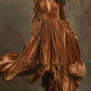 SERAFINA | RETRO OVERSIZED SKIRT LONG DRESS WITH DEEP V-NECK