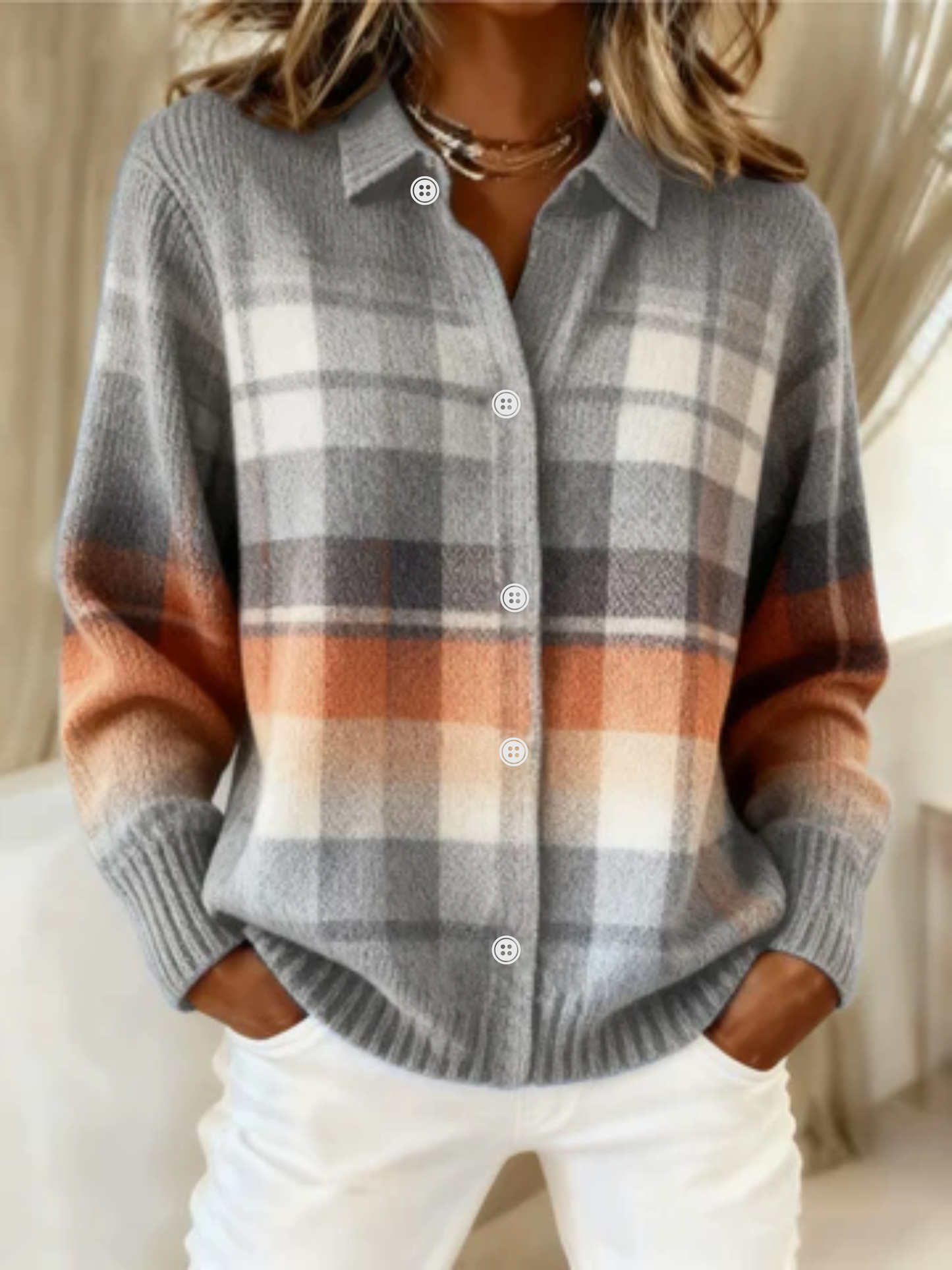 ELIRA™ - CHECKED HOODIE BLOUSE IN SOFT TONES