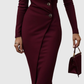 LUNED | BURGUNDY WRAP-STYLE BUTTONED MIDI DRESS