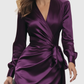 CERELIA | DEEP PLUM SATIN WRAP MIDI DRESS