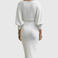 ISMÉRIA | WHITE DRAPED BATWING MIDI DRESS