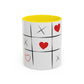 Tic Tac Love Accent Coffee Mug — Heart & X Pattern (11/15oz)