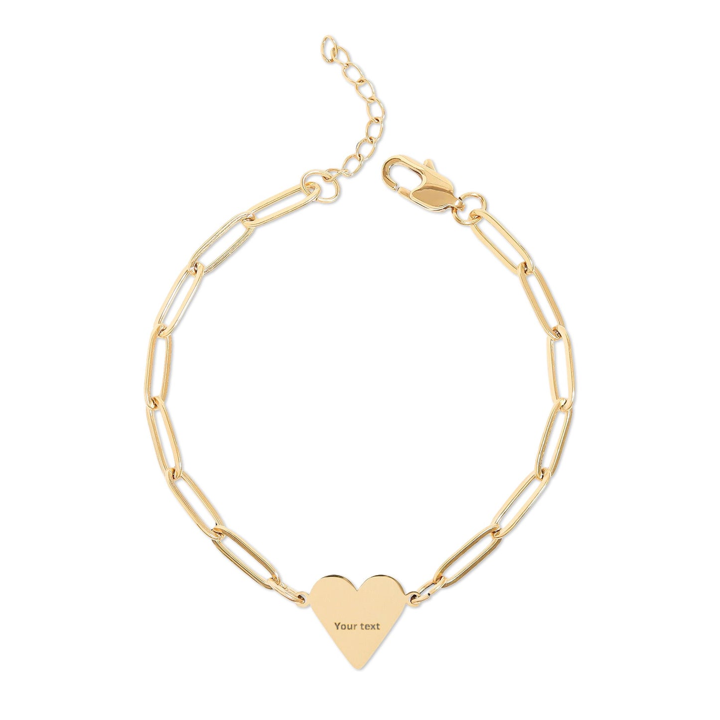 Engravable Paperclip Heart Bracelet — Personalized Gold or Rose Gold Chain Gift