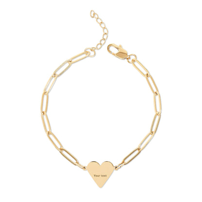 Engravable Paperclip Heart Bracelet — Personalized Gold or Rose Gold Chain Gift