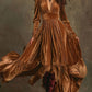 SERAFINA | RETRO OVERSIZED SKIRT LONG DRESS WITH DEEP V-NECK