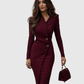 LUNED | BURGUNDY WRAP-STYLE BUTTONED MIDI DRESS