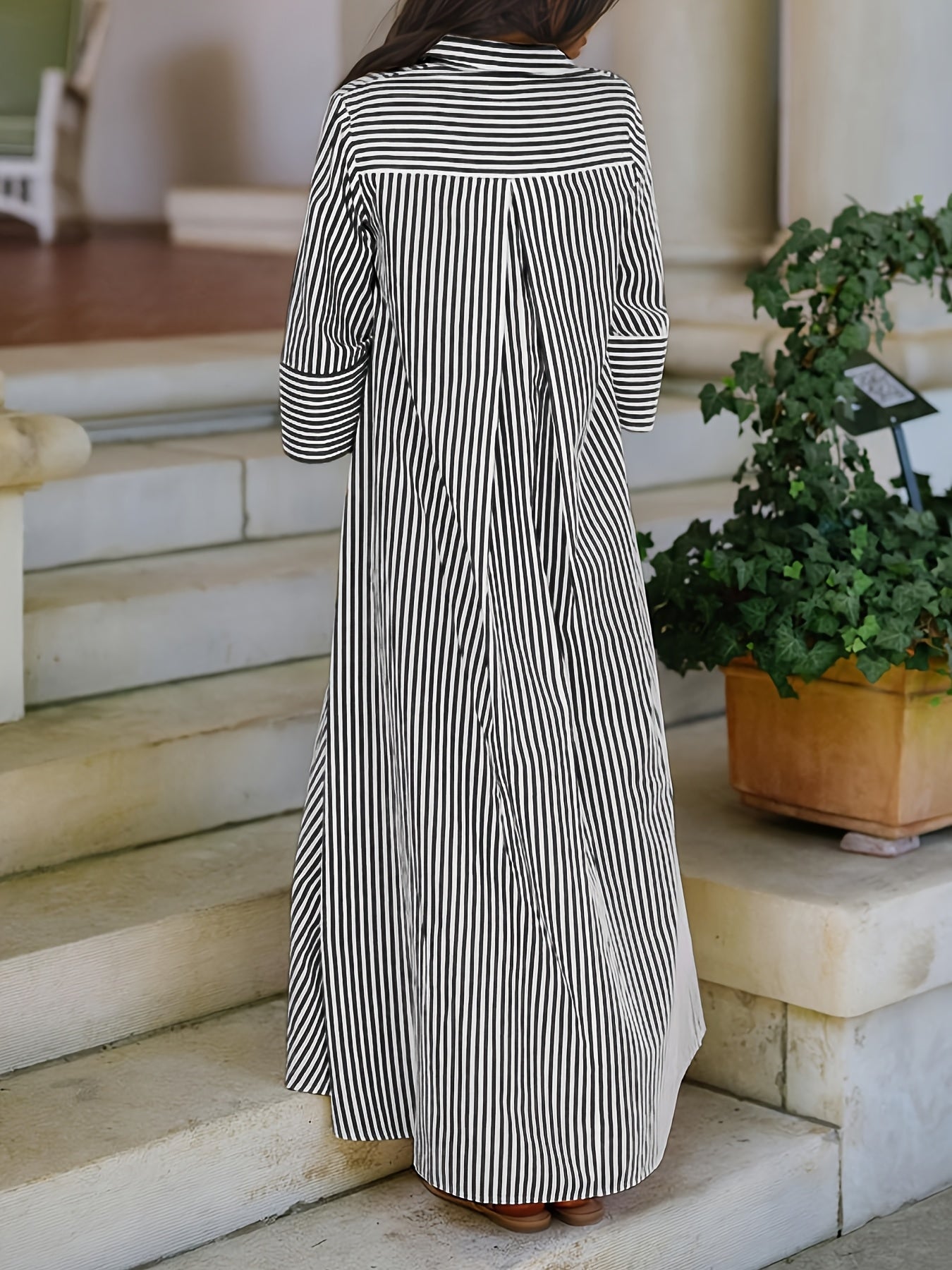 Women’s Elegant Striped Shirt Cape – Long Sleeve Button Shirt