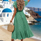 Women’s Elegant Wrap Midi Dress – V Neck Tie Waist Flared Summer Dress