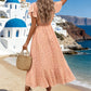 Women’s Elegant Wrap Midi Dress – V Neck Tie Waist Flared Summer Dress