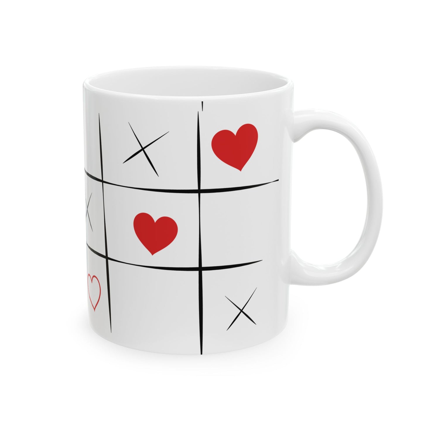 Valentine Tic-Tac-Toe Ceramic Mug – Heart XOXO Coffee Cup (11oz, 15oz)