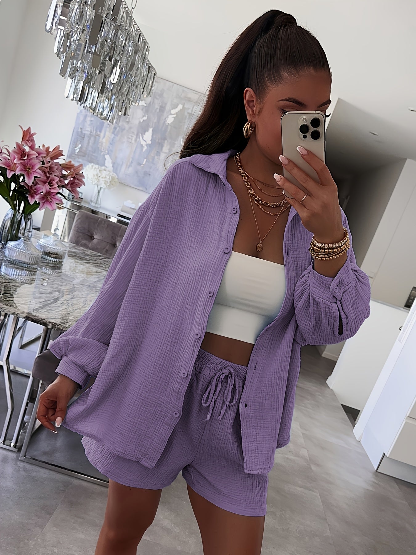 Women’s Cotton 2-Piece Lounge Set – Shirt & Shorts