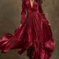 SERAFINA | RETRO OVERSIZED SKIRT LONG DRESS WITH DEEP V-NECK